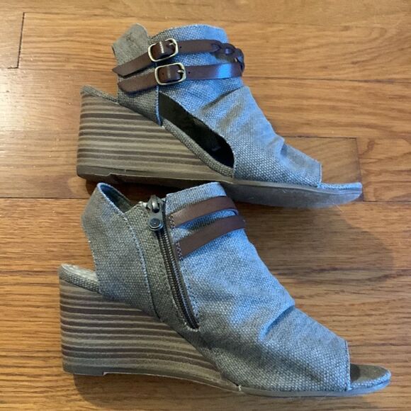 Blowfish EUC beige/brown peep toe wedge sandals Size 6 - Picture 3 of 6